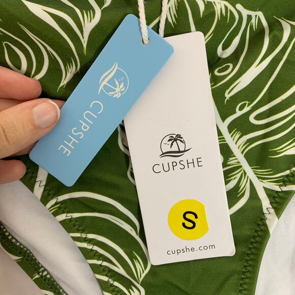 Cupshe Tropical Floral Swimsuit Bottoms NWT Women's Sz S Green Vacation Bikini - Picture 3 of 5